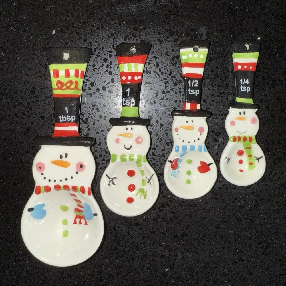 Pier 1 Imports Snowman Measuring Spoons Christmas Holiday Kitchen Decor Set Of 4